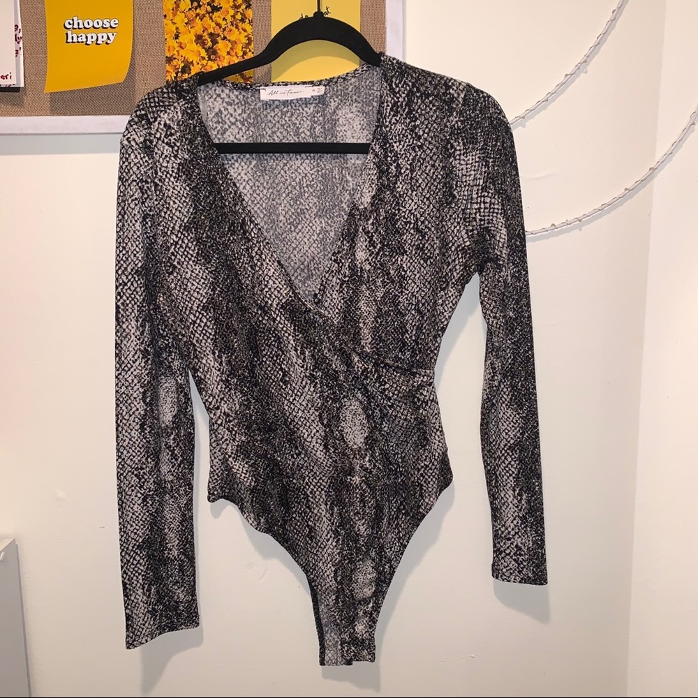 All in Favor Reptile Print Wrap Bodysuit Medium